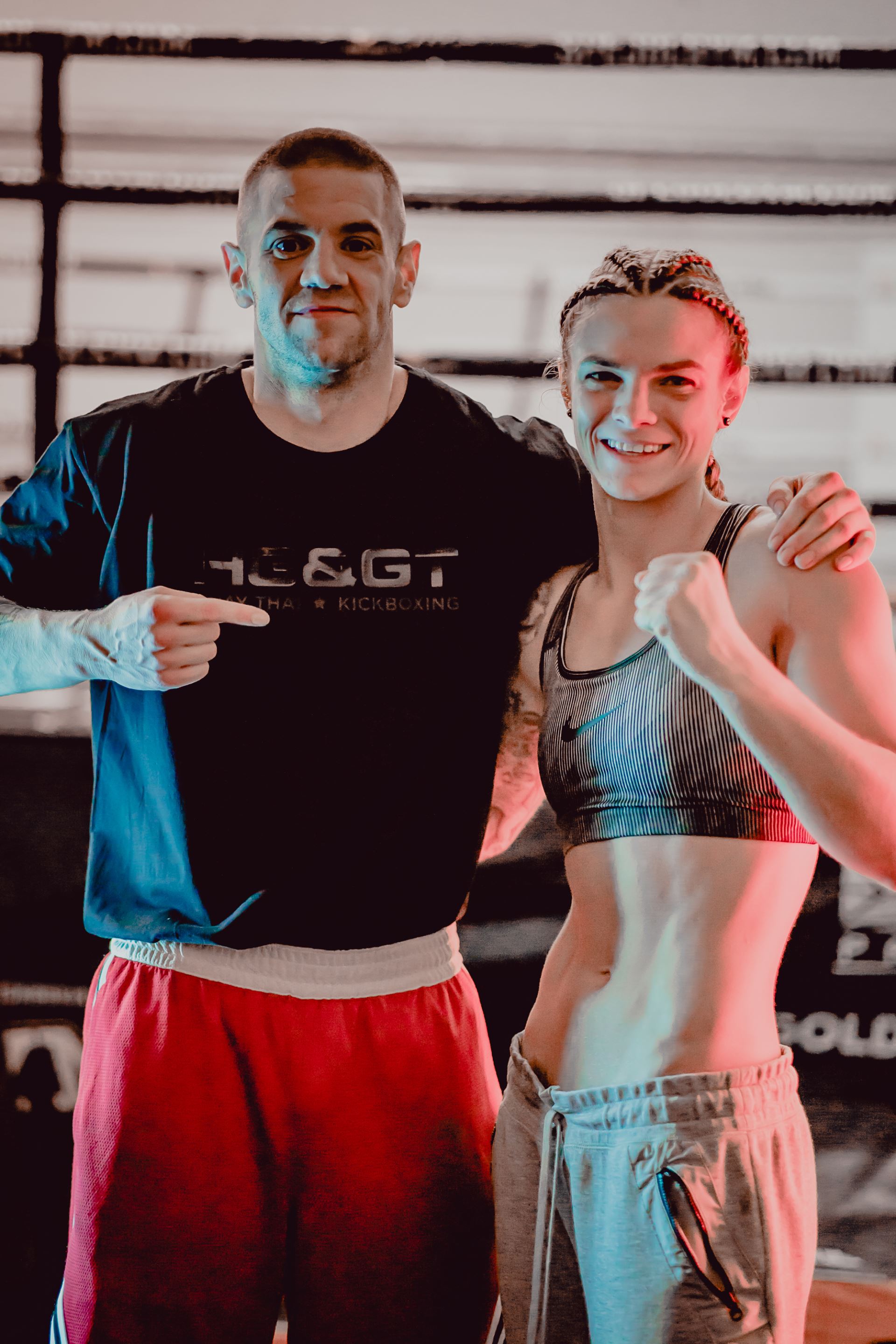 Boxerka s trenérem Michalem Vančurou...