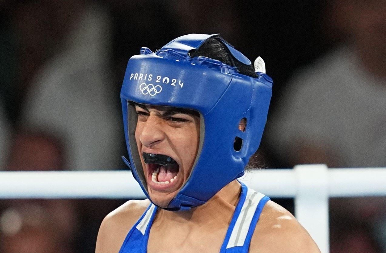 Imane Khelif na olympiádě v Paříži.